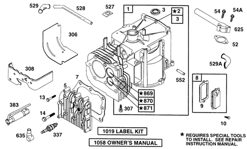 Cylinder, Head Diagram and Parts List for 135702-0120-XX  Briggs and Stratton Engine